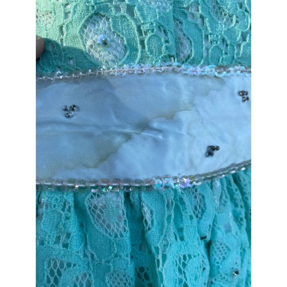 Vintage 1960 Lace Aqua Green Maxi Dress - Picture 9 of 14